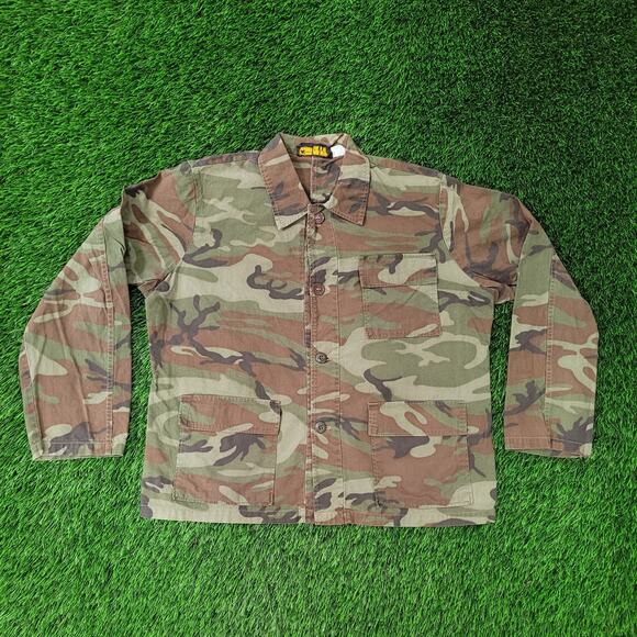 Vintage Y2K Military Camo Jacket Large 23x24 Brown Green - Picture 1 of 16